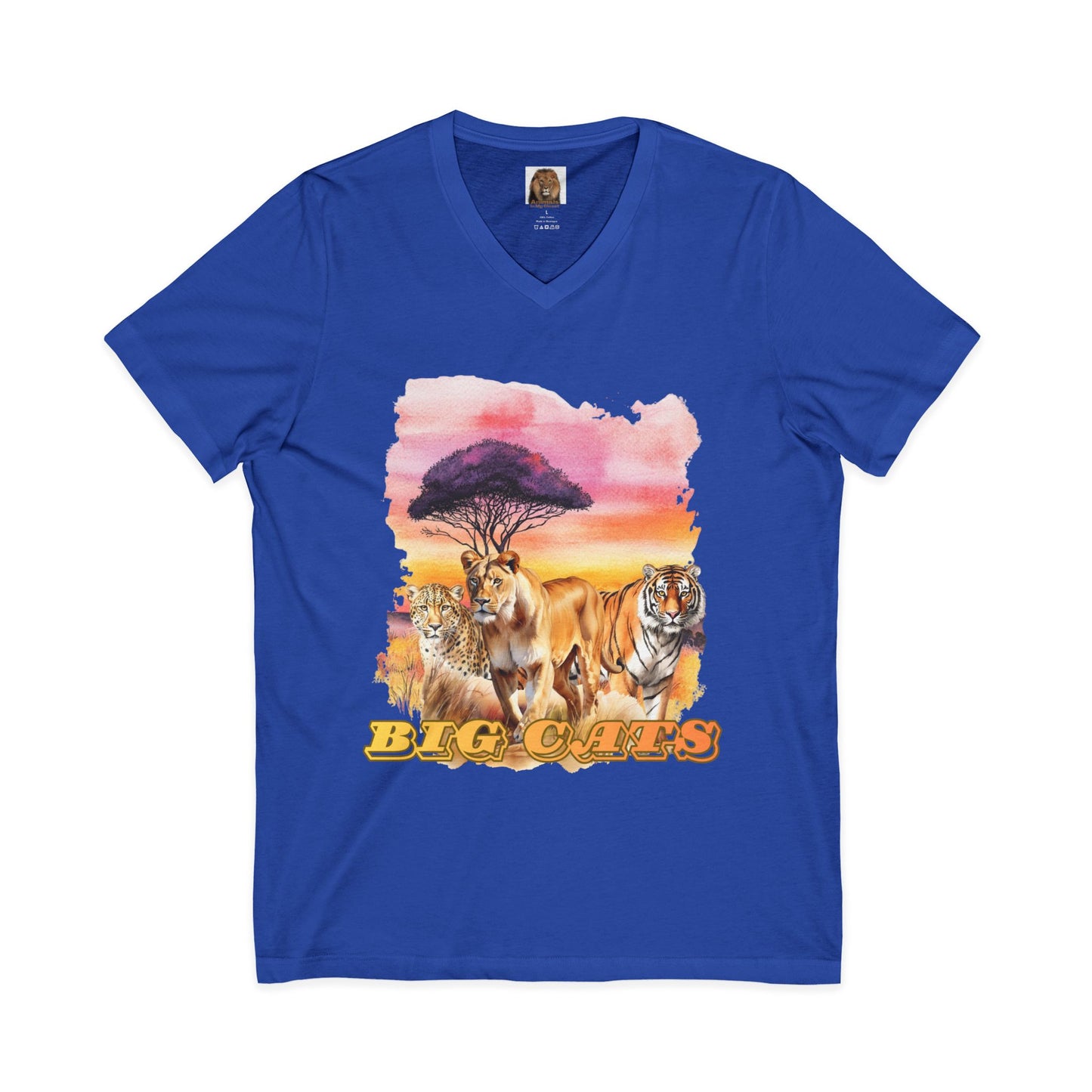 Women's Big Cats Trio V-Neck Tee – Lion, Tiger & Cheetah
