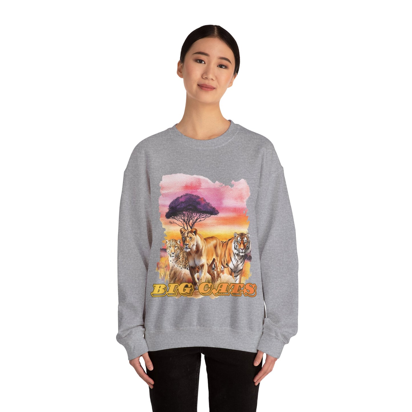 Women's Big Cats Trio Crewneck Sweatshirt — Cheetah, Lioness & Tiger