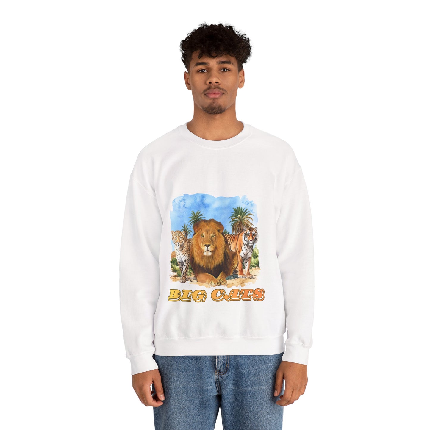 Men's Big Cats Graphic Crewneck Sweatshirt — Lion, Tiger & Cheetah