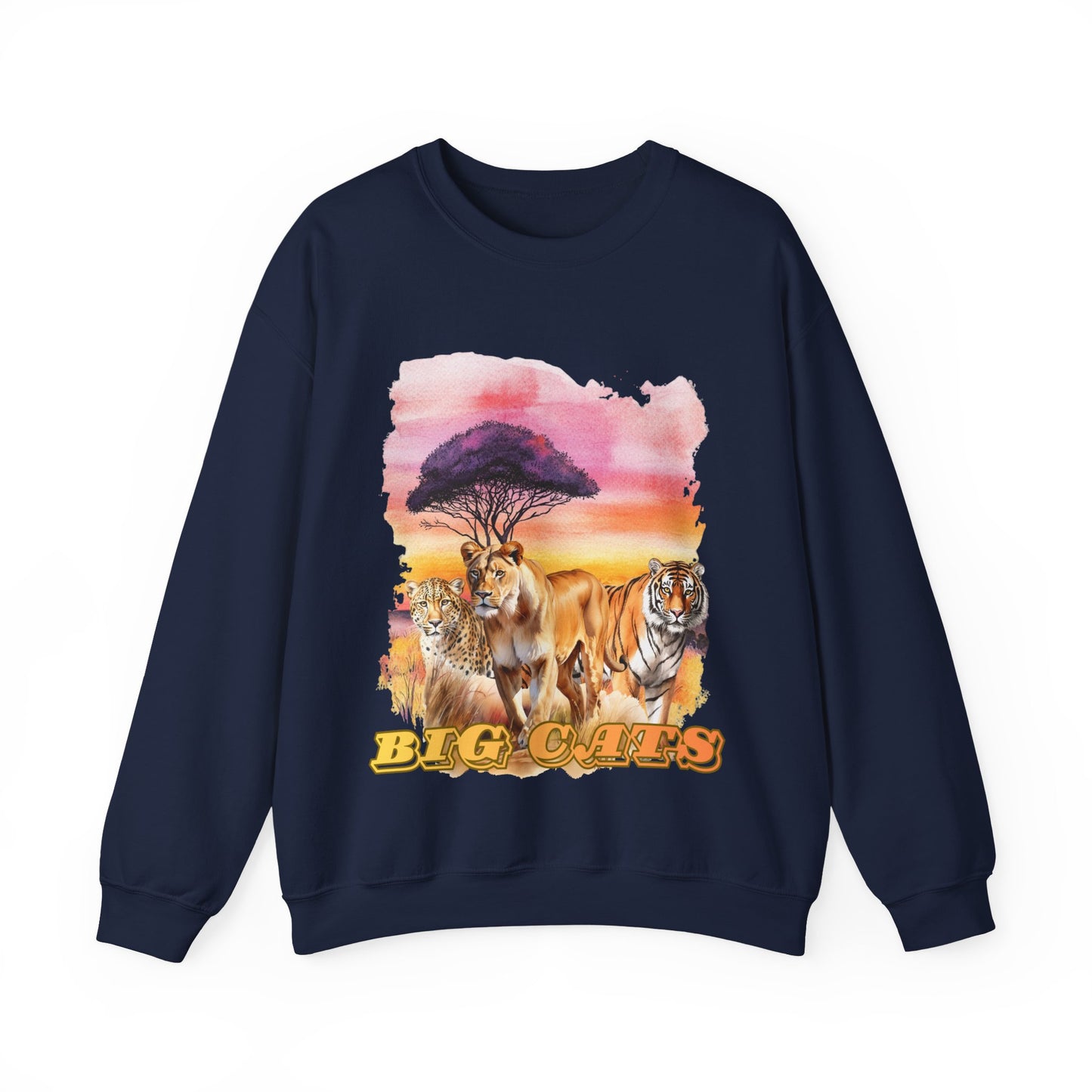 Women's Big Cats Trio Crewneck Sweatshirt — Cheetah, Lioness & Tiger