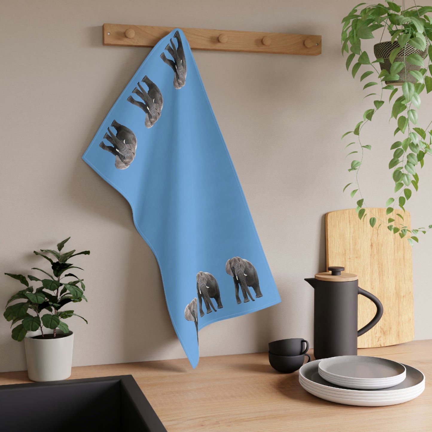 Elephant Kitchen Towel Blue